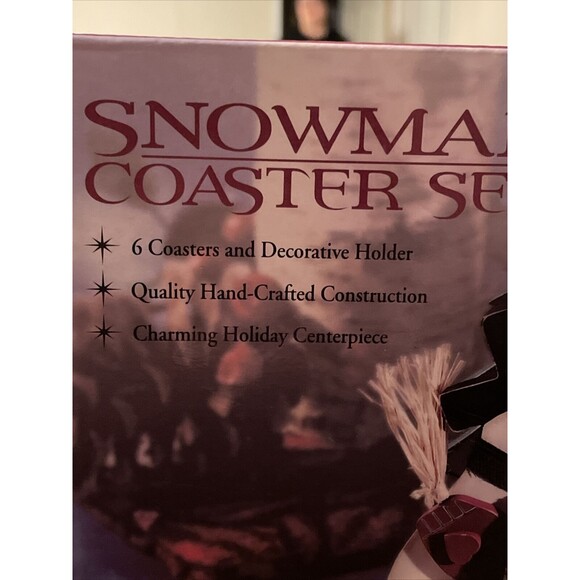 Holiday Classics Collection Snowman 6 Coasters Holder Wood Cottage Core - Picture 12 of 16